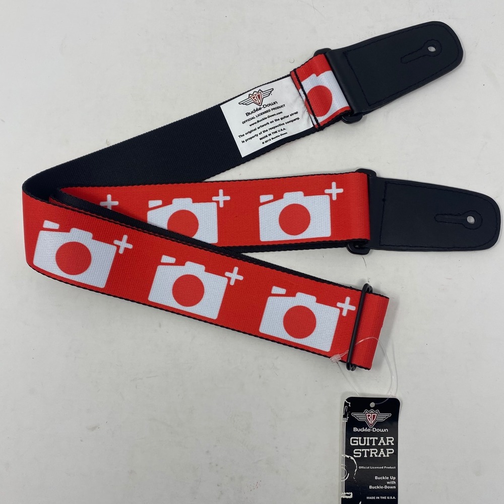 Buckle-Down Guitar Strap Red White Camera Graphic Print Adjustable Made in USA